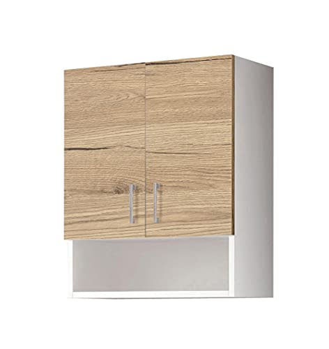 Mama Store Atenalav Pensile Doppio Bianco Opaco E Quercia Naturale Con Vano A Giorno L. 60 Cm X P. 22 Cm X H. 71