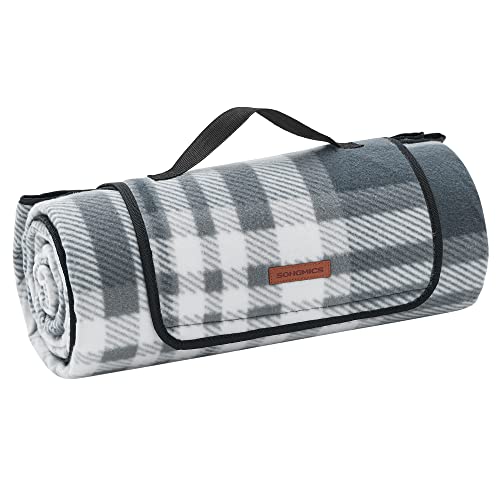 Songmics Coperta Picnic, 200 X 200 Cm, Grande Telo Da Campeggio, Parco, Giardino, Esterno, Spiaggia, Strato Impermeabile, Pieghevole, Grigio E Bianco