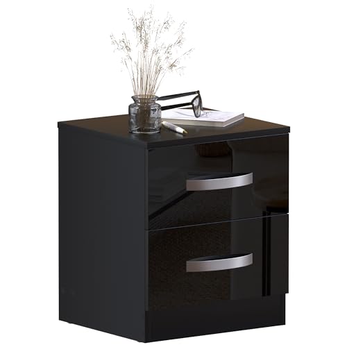 Amazon Brand - Movian Lucido 2 Drawer Bedside Table, Black, 47 X 40 X 36 Cm