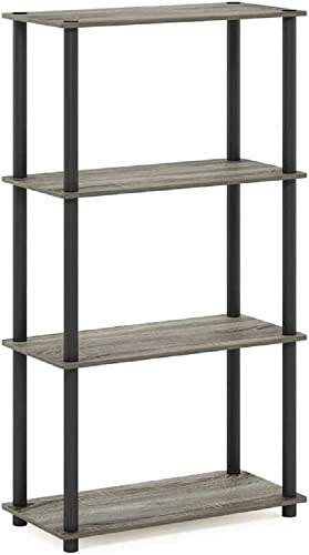 Furinno Turn-N-Tube Scaffali Senza Attrezzi, Legno, Rovere Francese Grigio (French Oak Grey/Black)