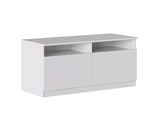 Iconico Home Mik Mobile Tv Con Vani A Giorno E 2 Ante A Battente, Con Maniglie Integrate, Legno Ingegnerizzato, Bianco Opaco, 120X44,5Xh53,5 Cm