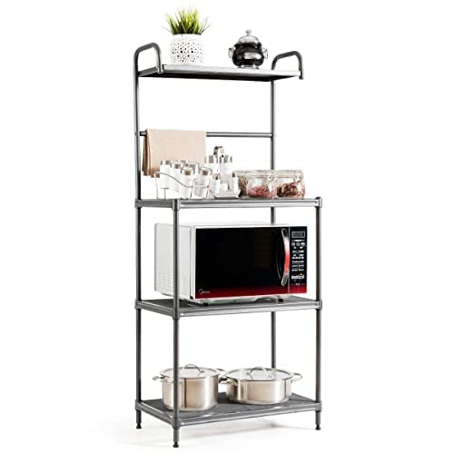Costway Supporto Per Microonde A 4 Livelli, In Metallo, Con Ripiani Regolabili, Per La Casa, Per Microonde, 59 X 34 X 136 Cm (Grigio)