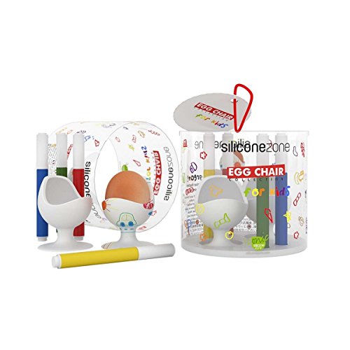 Silicone Zone 140861 - Set Di 2 Portauovo Per Bambini, In Silicone, 4 Pennarelli Per Decorazione Inclusi, Colore: Bianco