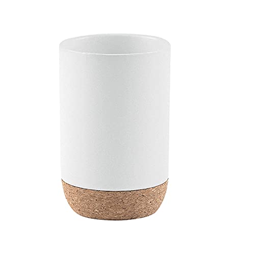 Gedy G-Canberra Portaspazzolini Da Bagno, Misure E Peso: 10,5X7X7 Cm & 0,254 Kg, Porta Dentifricio E Spazzolino In Ceramica E Sughero, Finitura Bianca