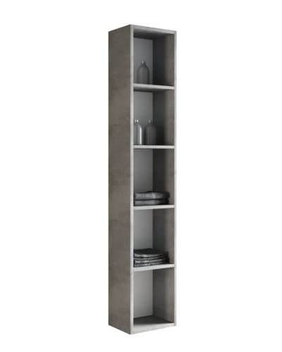 Mama Store Mobile Colonna Libreria Montata Reversibile Sospesa A Giorno, Quattro Ripiani In Legno, 30 X P. 22 X H. 160 Cm, Ingegnerizzato, Grigio Ceme