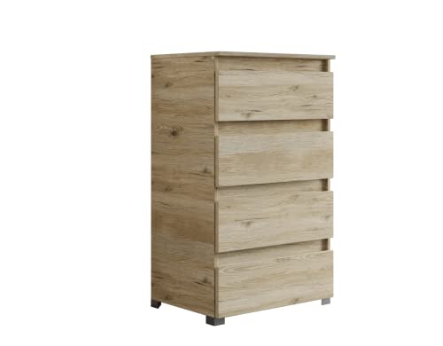 Mama Store Cassettiera 60 Cm 4 Cassetti, Quercia Naturale, L.61 X P.44 X H.103 Cm