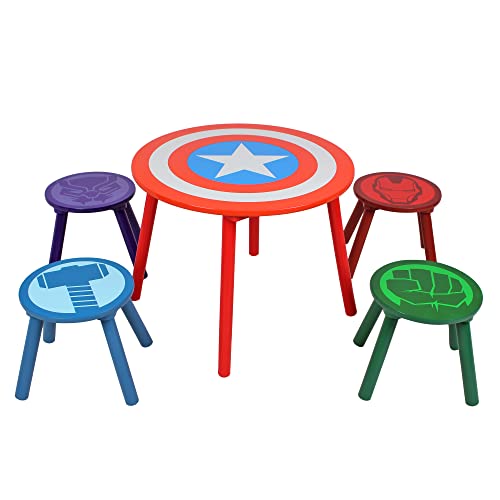 Disney Avengers Set Tavolo Con 4 Sgabelli In Legno, Multicolore