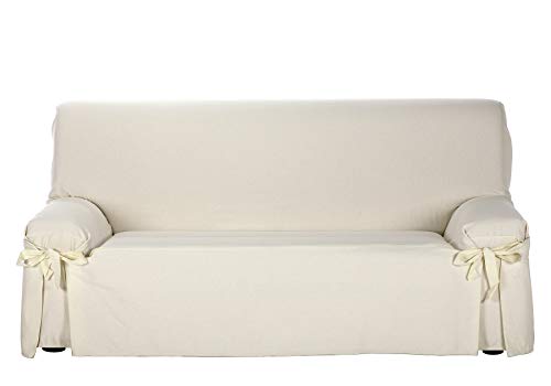 Martina Home Riga Copridivano Con Lacci, Cotone Tela, Beige/Ecrù, 3 Posti