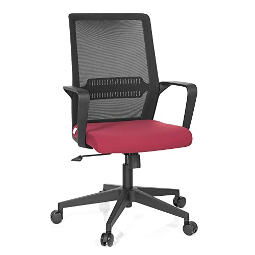 Hjh Office 732050 Sedia Da Ufficio Preston In Tessuto Nero/Rosso Sedia Girevole Da Ufficio Ergonomica Con Supporto Lombare