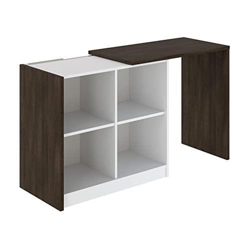 Amazon Brand - Scrivania Boss Movian Estensibile Con Libreria, 83 X 44 X 76 Cm, Rovere Scuro/Bianco