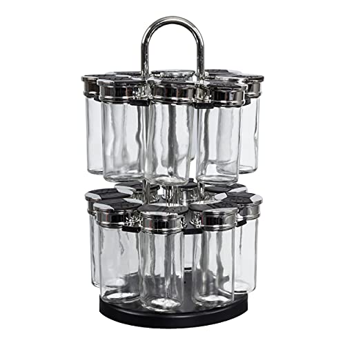 Je Cherche Une Idee Kb5669 Carosello Per Spezie A 2 Piani, 16 Barattoli, Vetro/Plastica, Chiaro/Nero, 31 X 16 Cm