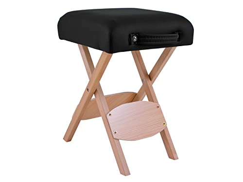 Quirumed Sgabello Pieghevole In Legno Con Sedile, Rivestito In Colore Nero, Multiuso, Tavolino, Poggiapiedi, Similpelle, Trasportabile, Fino A 100 Kg,