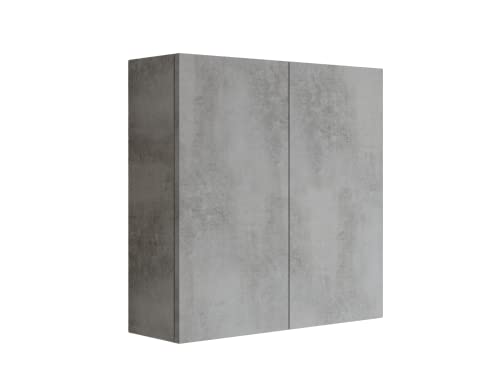 Mama Store Pensile Doppio 2 Ante E Sistema Di Apertura Push And Pull, Laminato, L. 68 X P. 22 X H. 71 Cm, Legno, Grigio Cemento