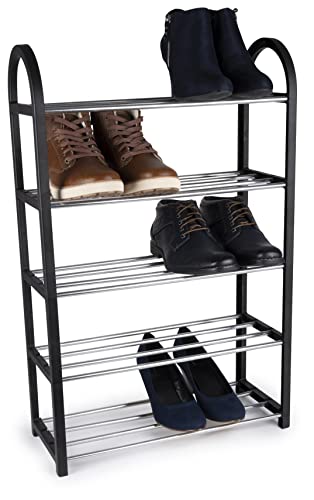 Alpina Scarpiera – Armadio A 5 Strati – Porta Scarpe – 50 X 20 X 77 Cm – Spazio Per 10 – 15 Paia Di Scarpe – Facile Da Montare – Nero/Argento