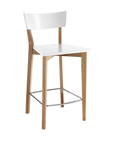 Wink Design Kyra Wood Sgabello Da Bar, Legno, Metallo, Bianco Opaco, Rovere, H94X47X50 Cm