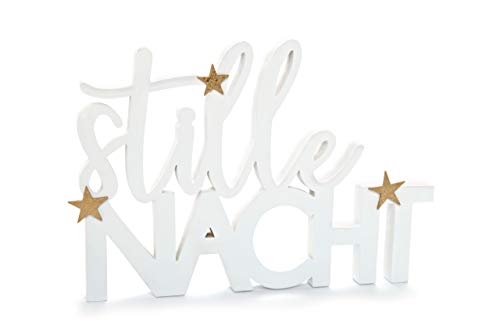 Heitmann Deco Schriftzug Frohes Fest Aus Holz - Weiß, Gold, Glitzer - Mit Sternen - Aufsteller - Weihnachtsdekoration