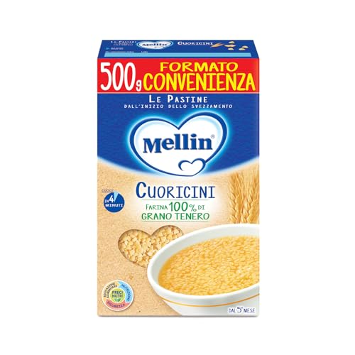 Mellin - Cuoricini - Pastina A Base Di Farina Di Grano Tenero E Vitamina B1, Per Bambini Dal 5° Mese Compiuto - Confezione Da 500Gr