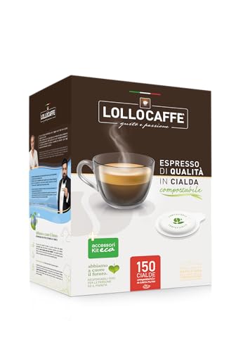 Lollocaffè - Cialde Ese 44, In Carta Compostabile, Gusto Nero Con Kit, 150 Cialde Caffè, Kit Bicchierini, Bustine E Palettine