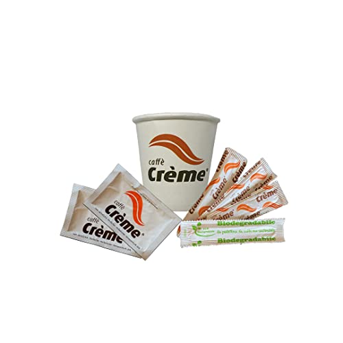 Set Con 100 Bustine Di Zucchero Extrafine + 100 Bicchierini Carta + 100 Palettine In Legno Di Bambù- Caffè Crème