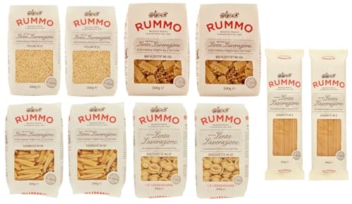 Rummo Pasta Stelline - Spaghetti - Orecchiette - Casarecce - Mafaldotte - Confezione Da 10 Confezioni Di Test Per Pasta Italiana A Base Di Semola Di G