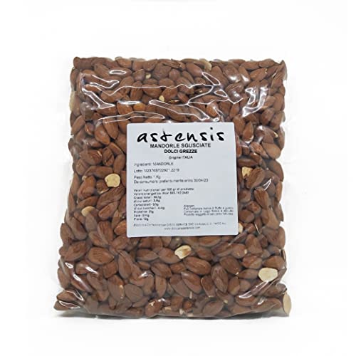 Astensis Mandorle Sgusciate Grezze Naturali Crude 1000Gr - Mandorle Origine Sicilia, Italia - Adatte Per Snack Per Preparazione Dolci Pasticceria - Cu