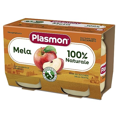 Plasmon Omogeneizzato Frutta Mela 2X104G Vasetti Con Mele Italiane, 100% Naturale, Con Aggiunta Di Vitamina C