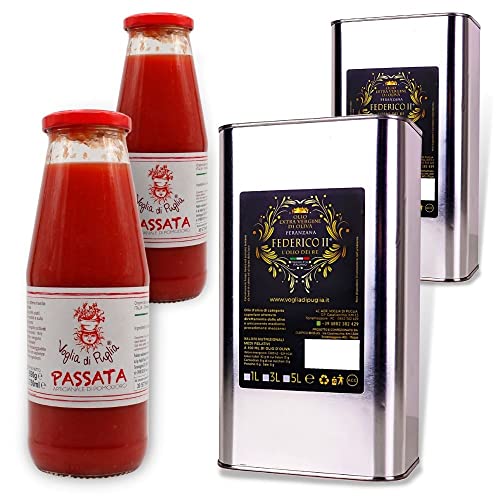 Federico Ii Olio Extravergine Di Oliva 2 Latte Da 5 Litri E 2 Passata Pomodoro