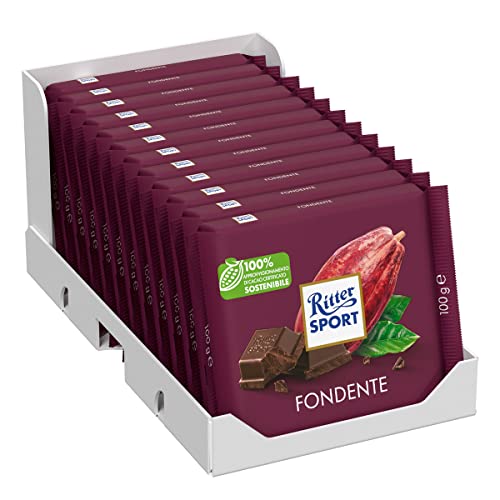 Ritter Sport Fondente 50% Cacao, Tavoletta Di Cioccolato Fondente, Cacao 100% Certificato Sostenibile, 12 Pezzi Da 100G