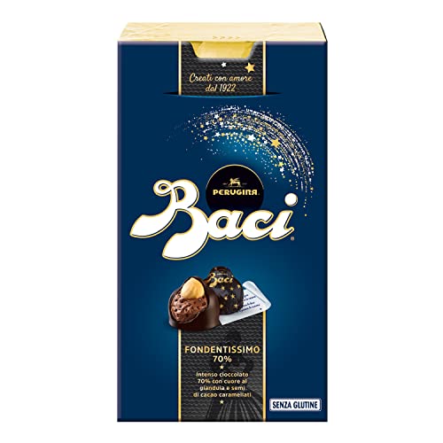 Baci Perugina Fondentissimo 70% Cioccolatini Al Cioccolato Fondente Extra Ripieni Al Gianduia Con Nocciola Intera 200G