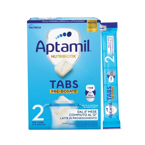 Aptamil Nutribiotik 2 - Latte Di Proseguimento Dal 6° Mese Compiuto Al 12° - Confezione Da 21 Bustine (105 Tabs Pre-Dosate)
