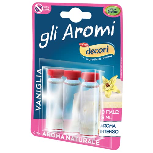 Decorì Aroma Vaniglia Per Dolci, Aroma Intenso, Ideale Per Dolci E Creme, Confezione Da 9 Ml (3 Fiale Da 3 Ml)