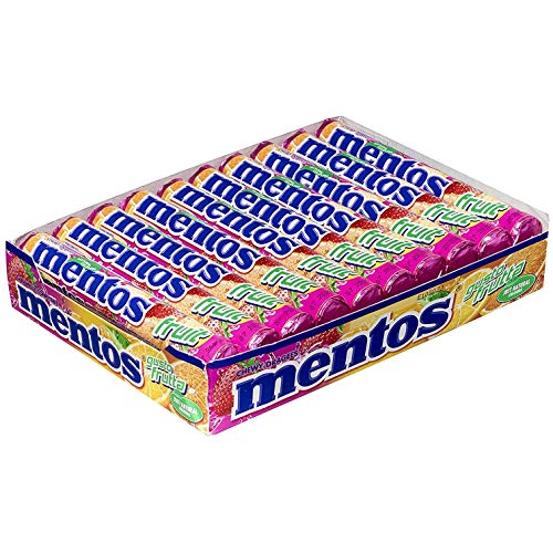 Mentos Fruit Roll, Caramelle Confettate, Gusto Arancia, Fragola, Limone, Confezione Da 20 Roll Incartati Singolarmente, Formato Scorta Ideal Da Portar