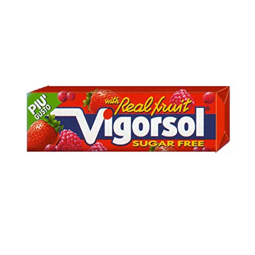 20 Pacchetti Gomme Vigorsol Real Fruit Chewing Gum Senza Zucchero Fragola