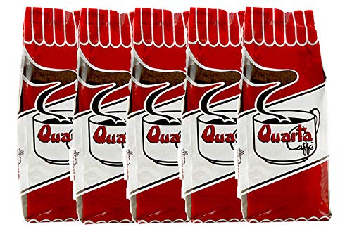 Quarta Caffè Miscela Rossa In Grani - Caffè Arabica E Robusta 250Gr Aroma Deciso Ed Energico - 5 Confezioni Fine Blend Of Coffee Processed In Salento,