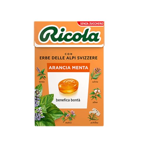 Caramelle Ricola Arancia Menta In Astuccio Pz 20 - La Caramella Originale Ricola Nella Versione Fruttata E Rinfrescante - Senza Zucchero E Senza Gluti