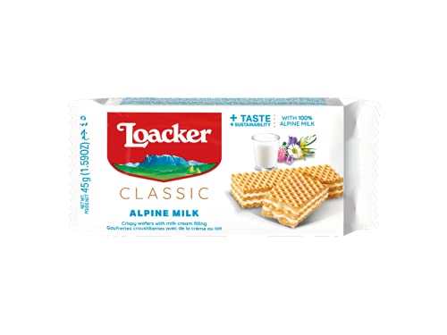 Wafer Loacker - Cialde Al Latte, Biscotti Classici Italiani, Tutti Gli Ingredienti Naturali, Snack Leggeri, Confezione Da 25 X 45 G