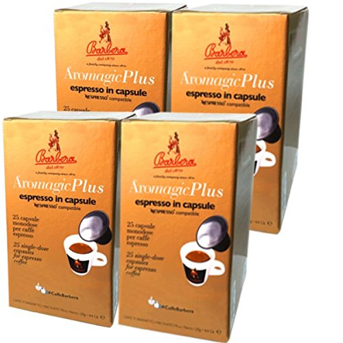 Caffè Barbera – Aromagic Plus 100 Capsule Compatibili Nespresso* (4X25) - Caffè Espresso - Aromatico