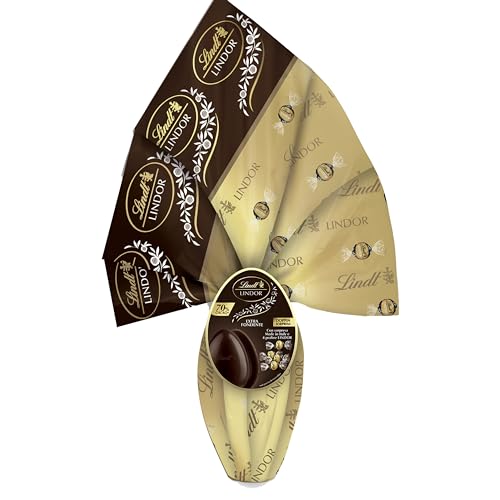 Lindt Lindor Uova Di Pasqua Di Cioccolato Fondente, Uovo Al Cioccolato Fondente 70% Cacao Con Praline Lindor E Sorpresa, 320G