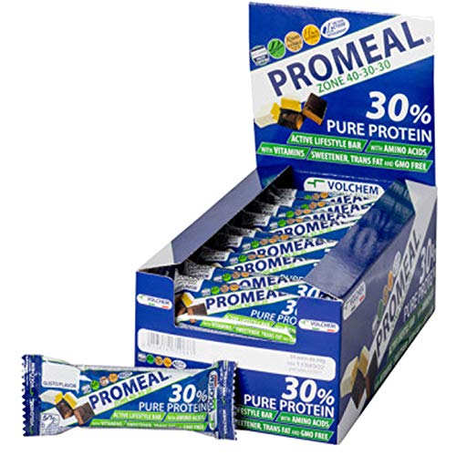 Volchem Promeal Zone 40-30-30, Barretta Proteico-Energetica Con Ripartizione Di Carboidrati-Proteine-Grassi (40-30-30), Senza Grassi Idrogenati, Scato