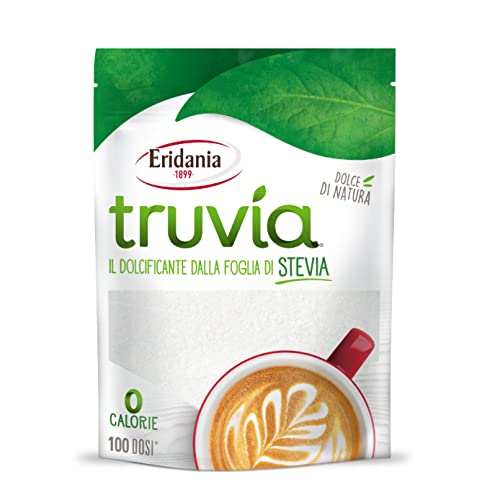 Eridania, Linea Truvía®, Dolcificante Naturale Estratto Dalle Foglie Di Stevia, Ottimo Sostituto Allo Zucchero Bianco, Con 0 Calorie, Ideale Per Dolci
