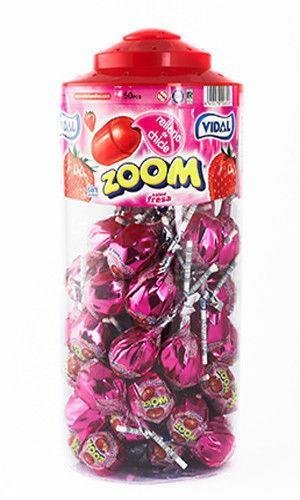 Vidal Zoom Mega Lollipop Fragola Ripieno Bubble Gum (Barattolo 50Pz)