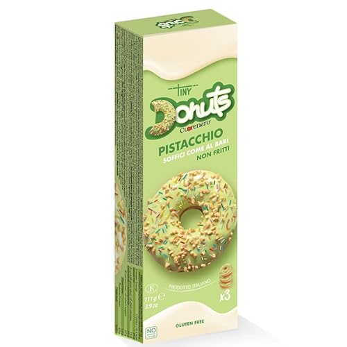 Cuorenero | 3 Donuts Gusto Pistacchio | Donuts Non Fritti Senza Glutine In Astuccio | Pistacchio Gusto Donuts | Merenda Al Pistacchio - 111 Gr