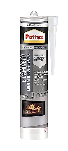 Pattex Barbecue E Caminetti Silicone Alte Temperature, Sigillante Verniciabile Resistente Alla Fiamma Diretta, Silicone Grigio Per Caldaie, Camini, Fo