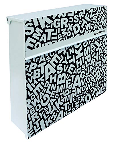 Arregui Plate E6512 Cassetta Postale Individuale In Acciaio Con Serigrafia Decorativa "Words", Cassetta Della Posta Da Parete, Con Serratura Coperta,