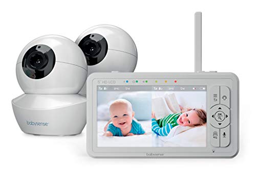 Babysense Baby Monitor Video E Audio Hd Da 5" Con Schermo Split, Due Telecamere Hd Con Telecomando Ptz, Luce Notturna, Portata 300M, Audio Bidireziona