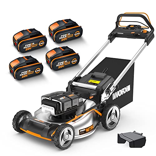 Worx Nitro-Tosaerba Brushless Senza Fili 80 V-4,20 V, 4 Ah, Wg761E -51 Cm-Fino A 1000 M² Su Una Carica (Viene Fornito Con 4 Batt. 20 V 4 Ah, Un Carica