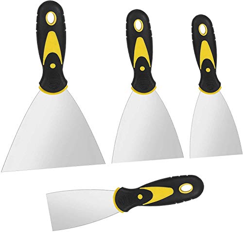 Jieddey Spatola Stucco,4 Pcs Spatole In Acciaio Inox Spatole Per Stucco Con Impugnatura Morbida Per Carta Da Parati Raschietti Per Pareti Per Per Cart
