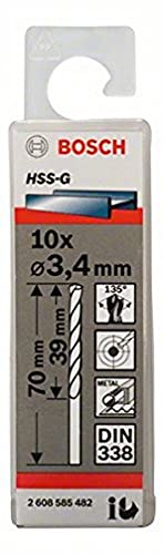 Bosch Professional 10X Hss-G Punta Per Metallo (Ø 3.4 Mm, Robust Line, Accessori Per Trapani)