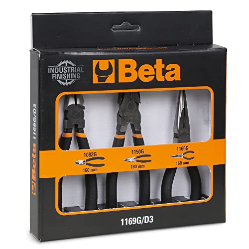 Beta 1169G/D3 Assortimento Di 1 Pinza Universale, 1 Pinza Becchi Mezzotondi Lunghi E 1 Tronchese, Con 2 Strati Di Pvc Antiscivolo Con Finitura Indu