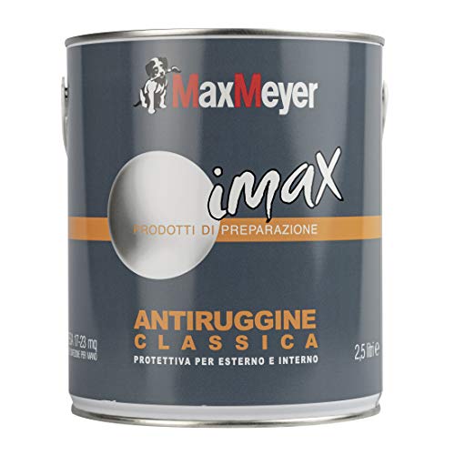 Maxmeyer Fondo Antiruggine A Solvente Per Interni Ed Esterni Classico Grigio 2,5 L